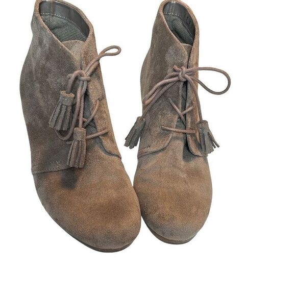 Dr. Scholl’s Shoes vegan brown faux suede stack wedge tie bootie 8M - Picture 1 of 10